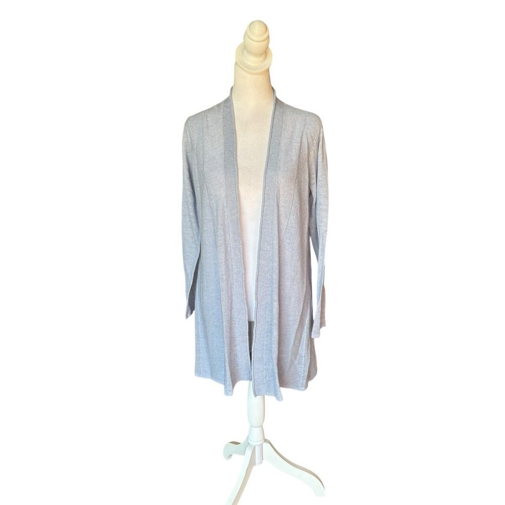 Eileen Fisher Dephi Boxy Cardigan Wool Blue Open Front Sweater Womens Med NEW